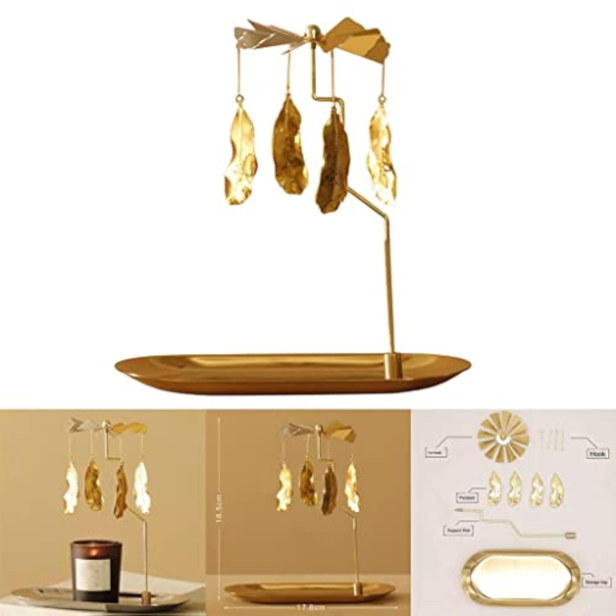 Rotating Spinning Tea Light Holder Stand Feather